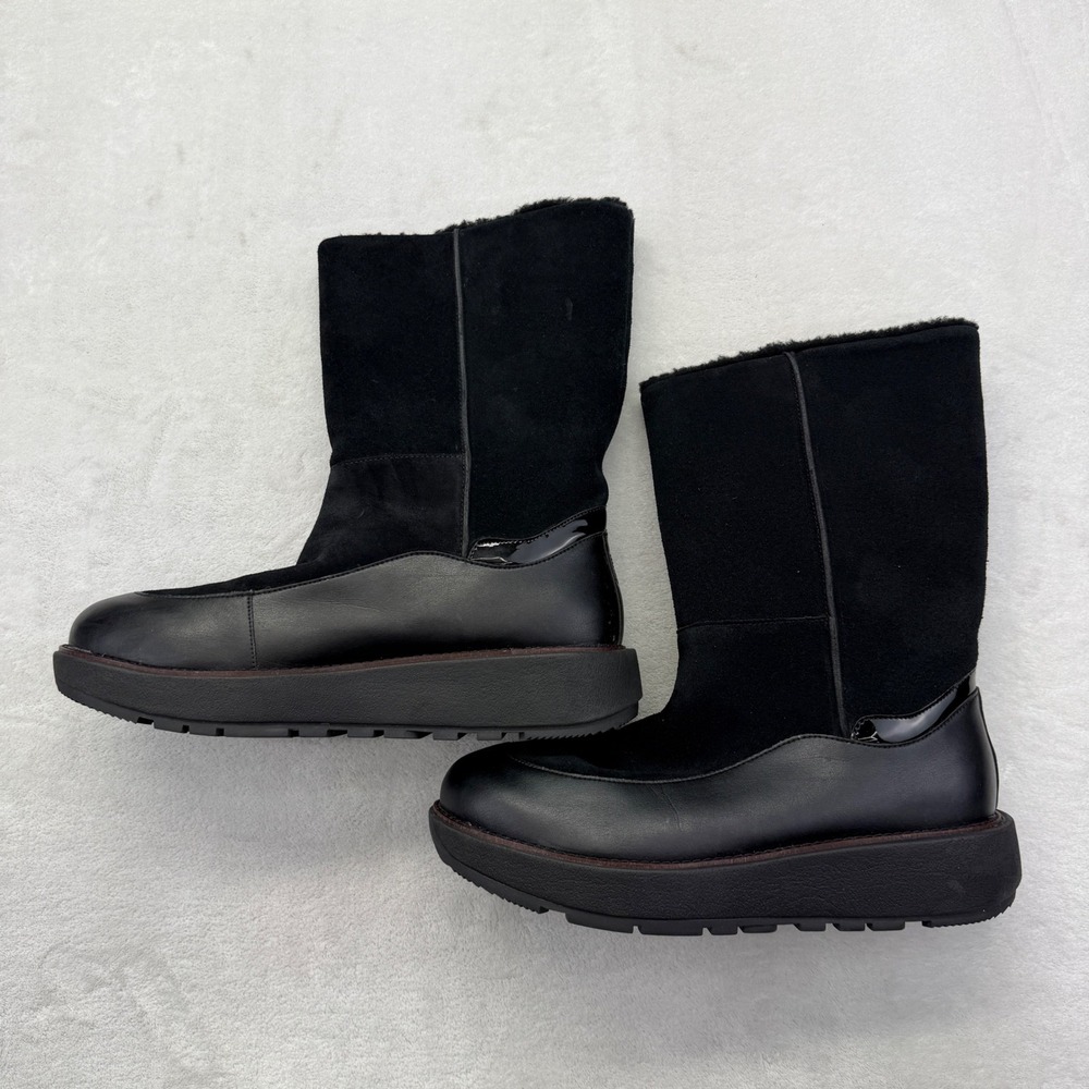 Fitflop Black Leather Suede Fur Lined Winter Boots Women US 10 - Picture 3 of 7